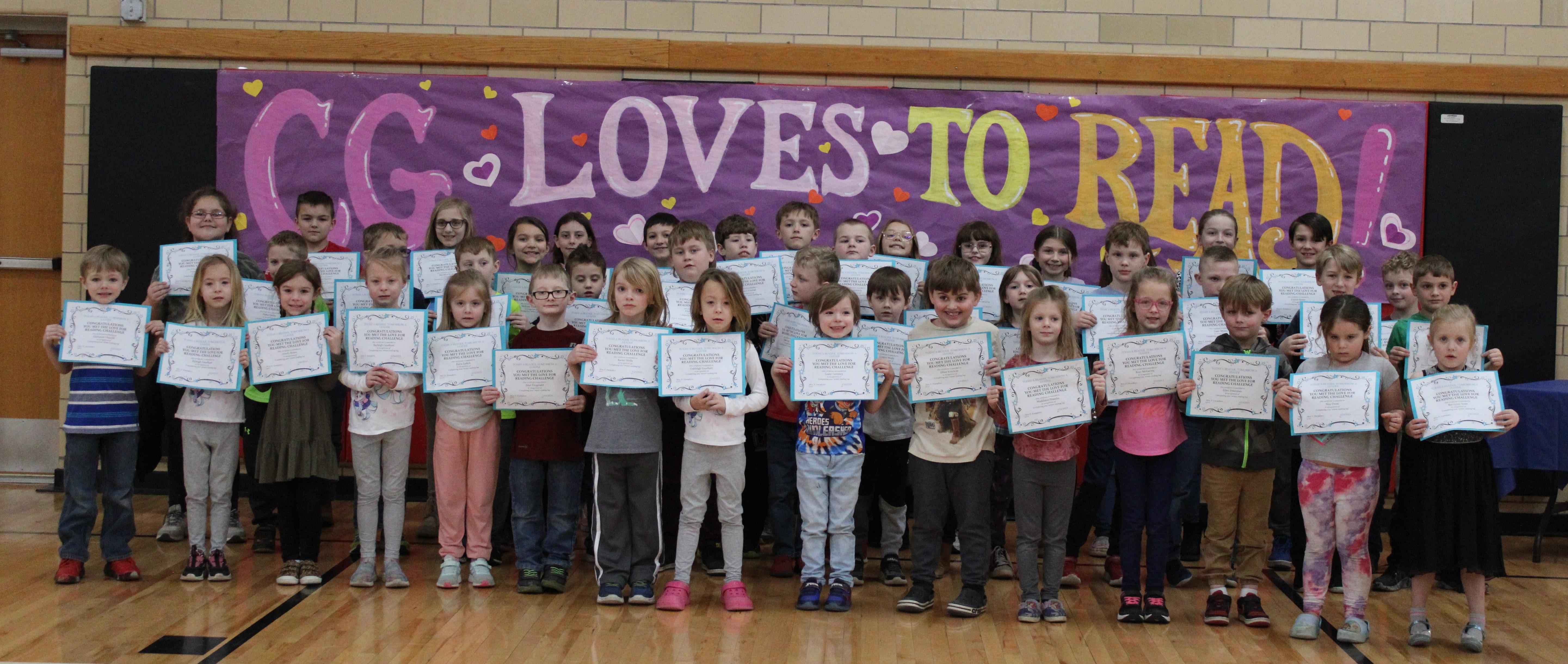 On February 23rd C.G. Johnson Elementary School recognized the students who met the 'Reading Challenge' that was presented by the Title 1 teacher, Mrs. Paula Foradori.